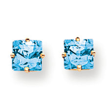 1.5 Carat 14K Gold 5mm Princess Cut Blue Topaz earring