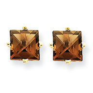 1.3 Carat 14K Gold 5mm Square Smokey Quartz Earring