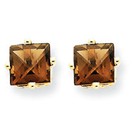 1.2 Carat 14K Gold 5mm Square Smokey Quartz Earring