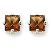 1.3 Carat 14K Goldw 5mm Square Smokey Quartz Earring