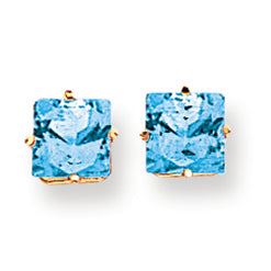 2.7 Carat 14K Gold 6mm Princess Cut Blue Topaz earring