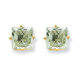 2.2 Carat 14K Gold 6mm Square Green Amethyst Earring