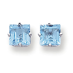 2.7 Carat 14K White Gold 6mm Princess Cut Blue Topaz earring