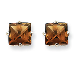 2.1 Carat 14K Goldw 6mm Square Smokey Quartz Earring