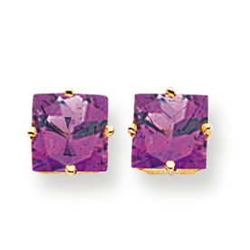 3.3 Carat 14K Gold 7mm Princess Cut Amethyst earring