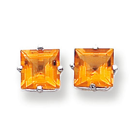 4 Carat 14K White Gold 7mm Princess Cut Citrine earring