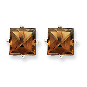 3.7 Carat 14K Goldw 7mm Square Smokey Quartz Earring