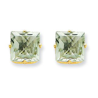 4.8 Carat 14K Gold 8mm Square Green Amethyst Earring