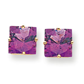 5.3 Carat 14K Gold 8mm Princess Cut Amethyst earring