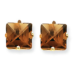 5.3 Carat 14K Gold 8mm Square Smokey Quartz Earring