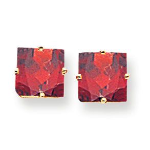 6.3 Carat 14K Gold 8mm Princess Cut Garnet earring