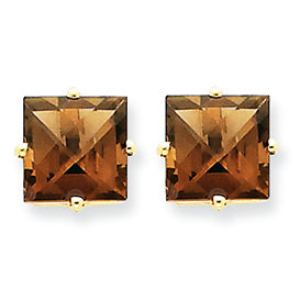5.1 Carat 14K Gold 8mm Square Smokey Quartz Earring