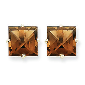 5.1 Carat 14K Goldw Princess 4-Prong 8.0mm Smokey Quartz Earring