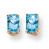 1.5 Carat 14K Gold 6x4mm Emerald Cut Blue Topaz earring