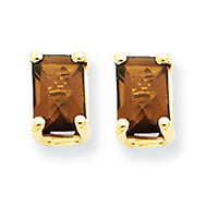 1.2 Carat 14K Gold 6x4 Emerald Smokey Quartz Earring