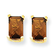 1.3 Carat 14K Gold 6x4 Emerald Smokey Quartz Earring