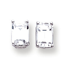 14K White Gold 7x5mm Emerald Cut Cubic Zirconia earring