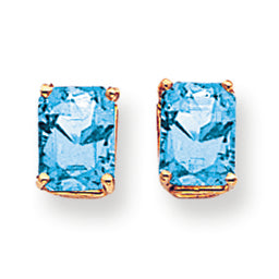 4.1 Carat 14K Gold 8x6mm Emerald Cut Blue Topaz earring