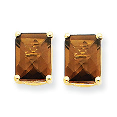 3 Carat 14K Gold 8x6 Emerald Smokey Quartz Earring