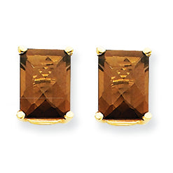 3 Carat 14K Gold 8x6 Emerald Smokey Quartz Earring