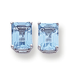 4.1 Carat 14K White Gold 8x6mm Emerald Cut Blue Topaz earring