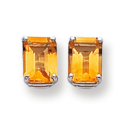 2.9 Carat 14K White Gold 8x6mm Emerald Cut Citrine earring