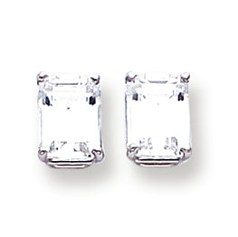 14K White Gold 8x6mm Emerald Cut Cubic Zirconia earring