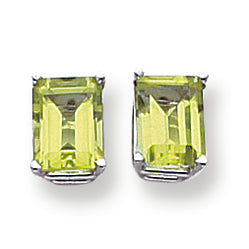 3.7 Carat 14K White Gold 8x6mm Emerald Cut Peridot earring