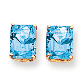 6.3 Carat 14K Gold 9x7mm Emerald Cut Blue Topaz earring