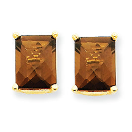 4.6 Carat 14K Gold 9x7 Emerald Smokey Quartz Earring