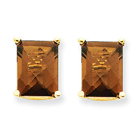 4.2 Carat 14K Gold 9x7 Emerald Smokey Quartz Earring