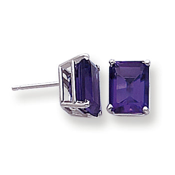 4.5 Carat 14K White Gold 9x7mm Emerald Cut Amethyst earring