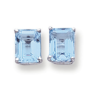6.3 Carat 14K White Gold 9x7mm Emerald Cut Blue Topaz earring