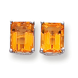 4.5 Carat 14K White Gold 9x7mm Emerald Cut Citrine earring