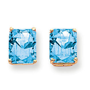 8.4 Carat 14K Gold 10x8mm Emerald Cut Blue Topaz earring