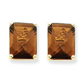 6.2 Carat 14K Gold 10x8 Emerald Smokey Quartz Earring