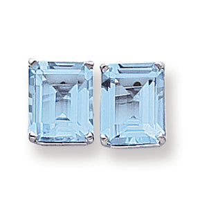 8.4 Carat 14K White Gold 10x8mm Emerald Cut Blue Topaz earring