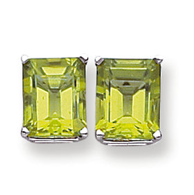 7.8 Carat 14K White Gold 10x8mm Emerald Cut Peridot earring