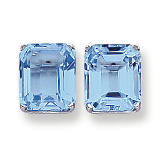 15.8 Carat 14K White Gold 12x10mm Emerald Cut Blue Topaz earring