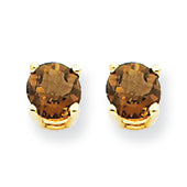 0.6 Carat 14K Gold 4mm Round Smokey Quartz Earring