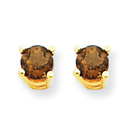 0.5 Carat 14K Gold 4mm Round Smokey Quartz Earring
