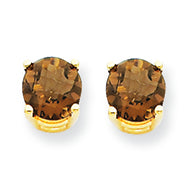 0.9 Carat 14K Gold 5mm Round Smokey Quartz Earring