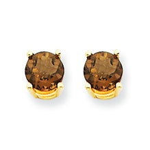 1.1 Carat 14K Gold 5mm Round Smokey Quartz Earring