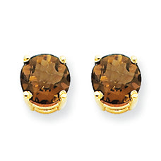 1.7 Carat 14K Gold 6mm Round Smokey Quartz Earring