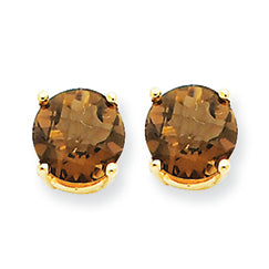 2.4 Carat 14K Gold 7mm Round Smokey Quartz Earring