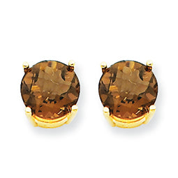 2.6 Carat 14K Gold 7mm Round Smokey Quartz Earring