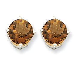 2.4 Carat 14K Goldw 7mm Round Smokey Quartz Earring