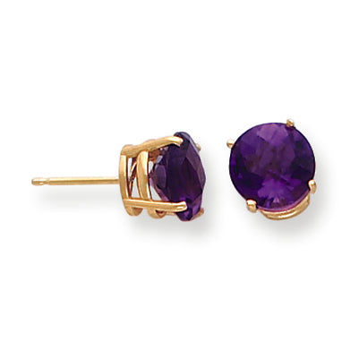 3.7 Carat 14K Gold 8mm Amethyst Checker earring