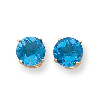 5 Carat 14K Gold 8mm Blue Topaz Checker earring