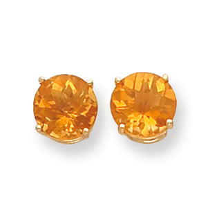 3.7 Carat 14K Gold 8mm Citrine Checker earring